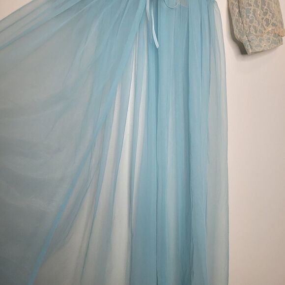 Cottagecore Lace Organza Maxi Gown Robe Cardigan Cover Ethereal Vintage Medium - Picture 3 of 7